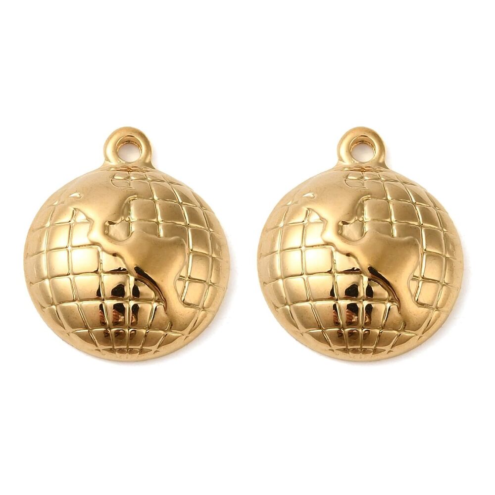 9126 10 pcs Golden Color 201 Stainless Steel Half Round with Earth Charms